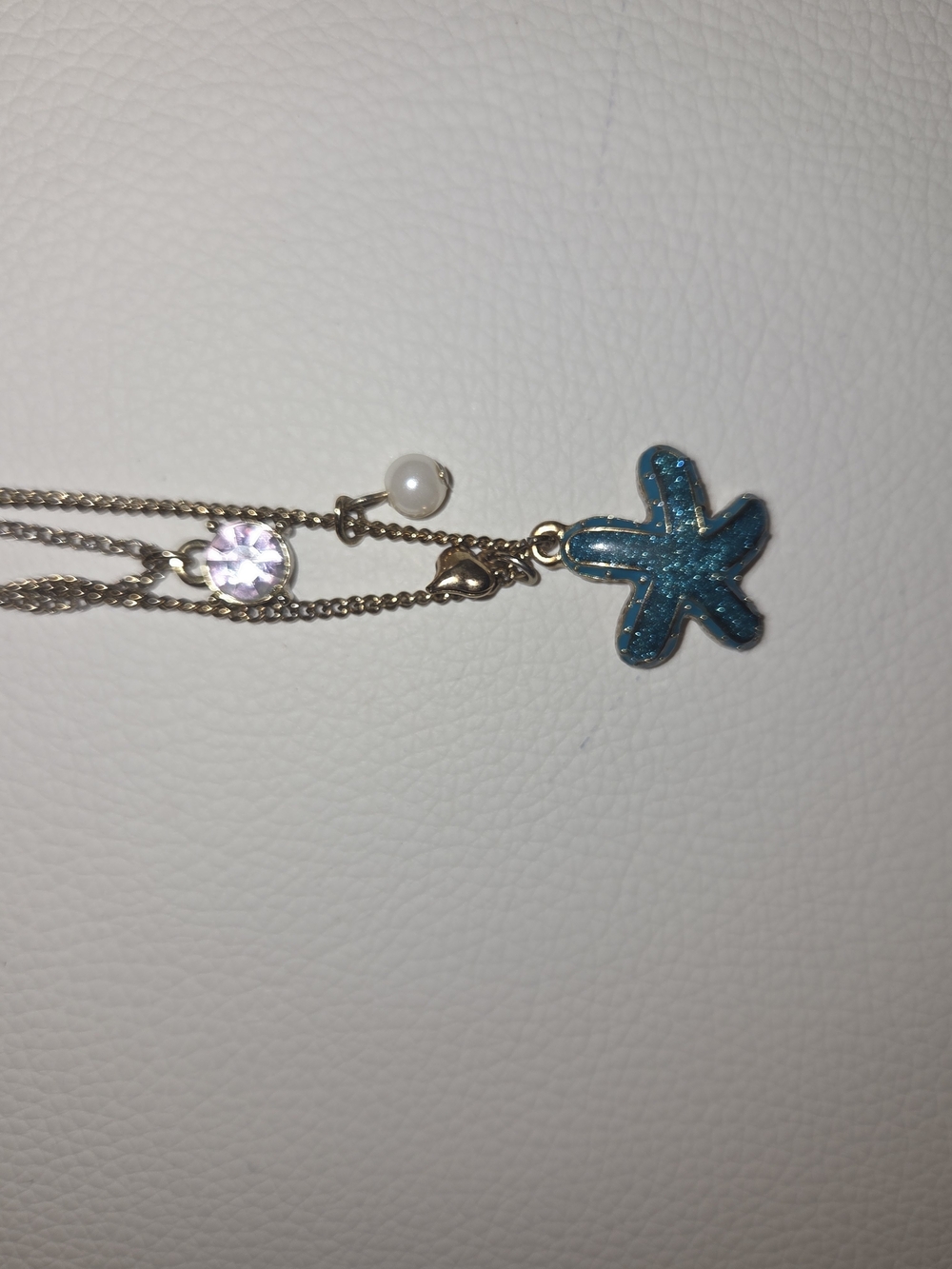 Betsey Johnson Blue Starfish Pendant Necklace with Gold Chain and Pearl Accent